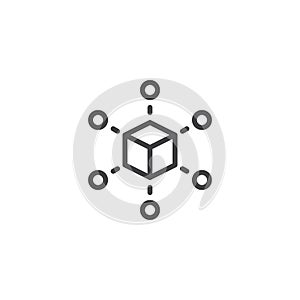 Cube network connection structure outline icon