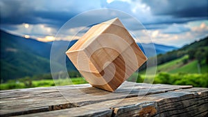 A Cube Precariously Balanced, Representing the Fragile Nature of Economic Stability AI Generated photo