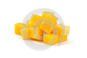 Cube shape of cut from mango fruit isolated