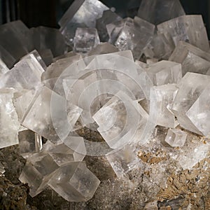 Cube-shaped crystals of the mineral halite