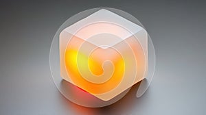 A cube-shaped object with a glowing yellow light inside.