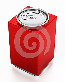 Cube shaped red soda can isolated on white background. 3D illustration