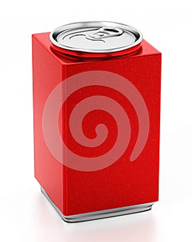 Cube shaped red soda can isolated on white background. 3D illustration