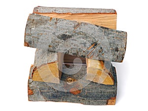Cube-shaped stack of alder firewood photo