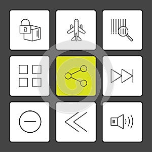 cube , share , blocks , speaker, user interface icons , arrows ,