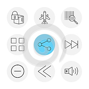 cube , share , blocks , speaker, user interface icons , arrows ,