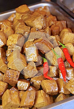 Cube stewed dried tofu closeup i