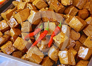 Cube stewed dried tofu closeup i