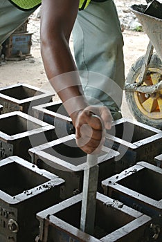 Cube test. Mould of concrete for checking of concrete quality work or compression tests.