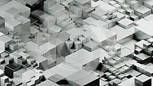 Cube wave background. Isometric view on white cubes. 3d render animation.