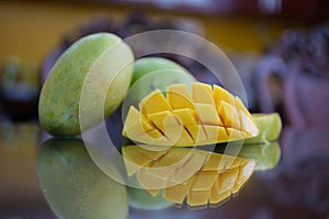 Cubed Mango Fruit or Mangga Harum Manis , comes from Probolinggo, East Java. The outer skin is green, the flesh is