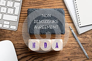 Cubes with acronym NDA for `non disclosure agreement`