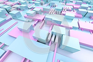 3d rendering, cubes board structure, circuit background