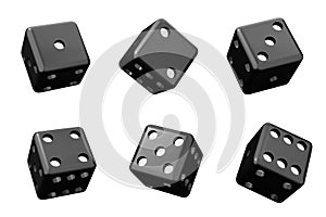 Cubes for the casino. Black dice set 3D illustration set isolated on white