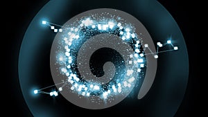 Cubes connected in a circle with particles protected by a circle. photo