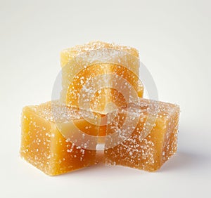 Cubes of crystallized sugar on a white background