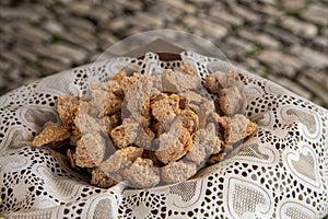 Cubes of delicious and tasty crunchy simit on a table