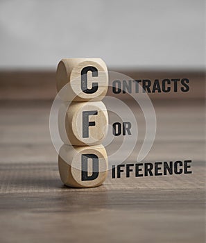 Cubes, dice or blocks with acronym CFD - Contracts For Difference on wooden background