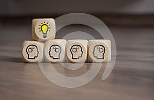 Cubes dice with Inspiration concept light bulb metaphor for good idea and plan