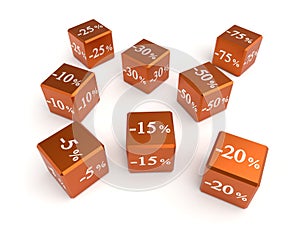 Cubes with different discounts for sale. Figures with percentages