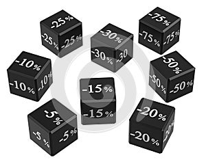 Cubes with different discounts for sale. Figures with percentages. png transparent