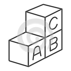Cubes with first letters of alphabet thin line icon, kid toys concept, ABC cubes sign on white background, letter block