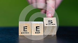 Cubes form the acronym EES (Entry Exit System).