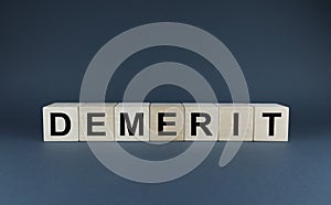 Cubes form a word, Demerit. Business and demerit concept