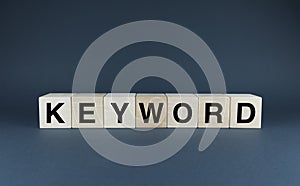 Cubes form the word Keyword. Concept of Keyword, seo and search
