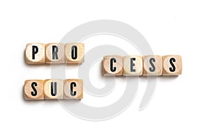 Cubes forming either the words PROCESS or  SUCCESS photo