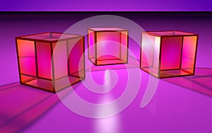 Cubes or hexahedrons. Platonic body of equilateral squares. Technology background, 3d illustration photo