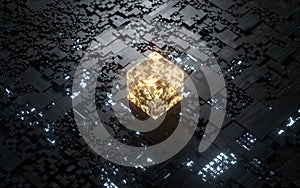 Cubes and materials, circuits and Lines, 3d rendering