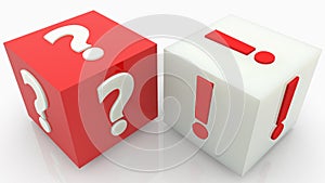 Cubes with question and exclamation mark