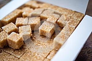 Cubes of reed brown unrefined sugar Demerara