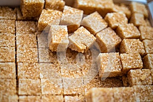 Cubes of reed brown unrefined sugar Demerara