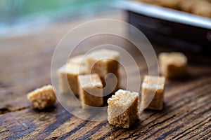 Cubes of reed brown unrefined sugar Demerara