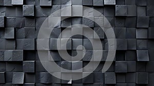 Cubes wall in black and grey color. Three dimensional texture background.