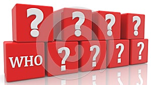Cubes with who and question mark concept