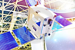 Cubesat miniature satellite on space exhibition
