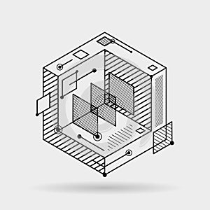 Cubic abstract lines elements technical 3D isometric background design vector illustration