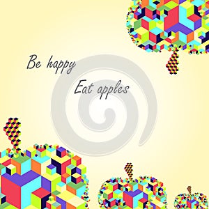 Cubic apple fruit unique modern colorful vector postcard