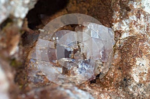 Cubic calcite crystals grown in a rock cavity