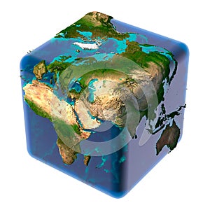 Cubic Earth with translucent ocean photo