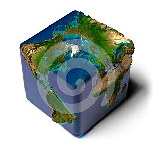 Cubic Earth with translucent ocean photo