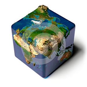 Cubic Earth with translucent ocean