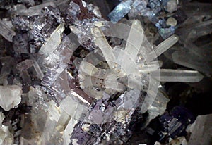 Cubic galena (lead sulphide) metallic and white quartz crystals