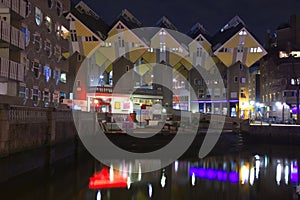 Cubic houses in Rotterdam at night