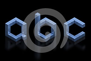 Cubical 3d font letters a b c