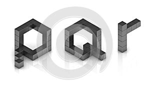 Cubical 3d font letters p q r