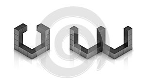 Cubical 3d font letters v w